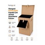 HANGAST Bej Katlanabilir Kapaklı Çok Amaçlı Düzenleme Kutusu | Kirli Çamaşır Sepeti, Oyuncak Saklama Kutusu, Dolap İçi Organizer, Kumaş Saklama Sepeti