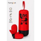 HANGAST Çocuk Boks Seti Panda Desenli Asılabilir Boks Torbası Eldivenli Kırmızı