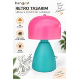Hangast Pembe-Turkuaz|Dekoratif Masa Lambası Kablolu Renkli Abajur Modern Tasarım 26x14x11 cm| Her Odaya Uygun |Çocuk odası ,Yatak Odası