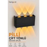 HANGAST PİLLİ AMBER 3 LED Dekoratif Duvar Apliği | Çift Yönlü Yukarı Aşağı Aydınlatma | İç & Dış Mekan Duvar Lambası