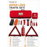 HANGAST Süper Lüks Trafik Seti 12 Parça - Çantalı İlk Yardım Seti, 1 Kg Yangın Söndürücü, Çekme Halatı, Reflektör, Takoz ve Acil Durum Trafik Kiti
