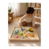 hangök home Ahşap Montessori Duyu ve Kum Oyun Tepsisi | 3 KG Doğal Silis Oyun Kumu Hediyeli (60x40cm)