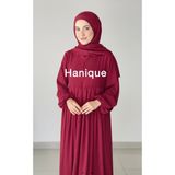 Hanique Bordo Ayrobin Tesettür Elbise – Hac Umre / Fermuarlı, Piliseli, Balon Kol, Standart Beden
