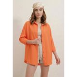 Hanka Kadın Basic Oversize Pamuklu Turuncu Gömlek - 38