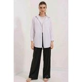Hanka Kadın Oversize Çizgili Pamuklu Beyaz Gömlek - 38