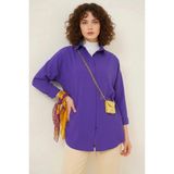Hanka Kadın Oversize Kesim Basic Pamuklu Mor Tesettür Gömlek - 36