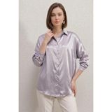 Hanka Kadın Oversize Kesim Saten Lila Gömlek - 36