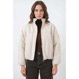 Hanka Kadın Yüksek Yaka Oversize Bomber Ekru Mont - 40