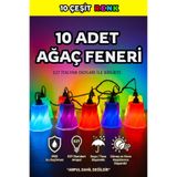 HANLIOĞLU PLASTİK 10 Adet Renkli Ağaç Feneri Seti - Duy ve Kablo Dahil Pratik Dış Mekan Aydınlatma Bahçe Kafe Teras Villa Süs Aydınlatma