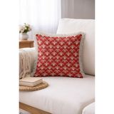Hanna Home Dekoratif Kırlent Kılıfı Krem Beyaz Kırmızı Beyaz Motifli Kırlent Kılıfı Yatak Odası Dekoru 43X43 cm - 43 x 43 cm