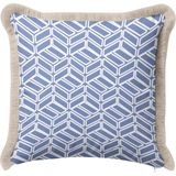 Hanna Home Dekoratif Kırlent Kılıfı Mavi Geometrik Desenli Yatak Odası Dekoru Saçaklı Yastık Kılıfı 43X43 cm - 43 x 43 cm