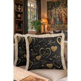 Hanna Home Dekoratif Kırlent Kılıfı Saçaklı Altın Kalpli Siyah Yastık Kılıfı Koltuk Takımı Aksesuarı 43X43 cm - 43 x 43 cm