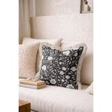 Hanna Home Dekoratif Kırlent Kılıfı Siyah Dekoratif Çiçek Desenli Yatak Odası Dekoru Saçaklı Kırlent Kılıfı 43X43 cm - 43 x 43 cm