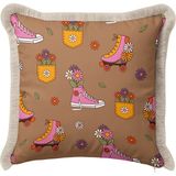 Hanna Home Dekoratif Kırlent Kılıfı Tropikal Çiçek Desenli Saçaklı Kırlent Kanepe Dekorasyonu 43X43 cm - Çok Renkli - 43 x 43 cm