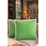 Hanna Home Dekoratif Yastık Kılıfı Geometrik Desenli Yeşil Koltuk Takımı Aksesuarı Saçaklı Kırlent Kılıfı 43X43 cm - 43 x 43 cm