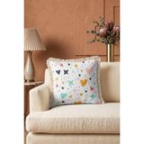 Hanna Home Dekoratif Yastık Kılıfı Kalpli Slogan Desenli Oturma Odası Kırlenti Saçaklı Saçaklı Kırlent 43X43 cm - Çok Renkli - 43 x 43 cm