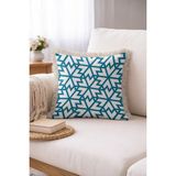 Hanna Home Geometrik Desenli Mavi Dekoratif Yastık Kılıfı Saçaklı Kırlent Yatak Odası Dekoru 43X43 cm - 43 x 43 cm