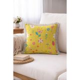 Hanna Home Hardal Sarı Çiçekli Sarı Dekoratif Kırlent Kılıfı Yastık Kılıfı Ev Dekorasyonu 43X43 cm - 43 x 43 cm