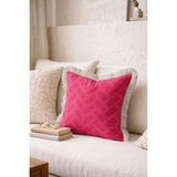 Hanna Home Pastel Pembe Geometrik Desenli Pembe Dekoratif Kırlent Kılıfı Saçaklı Kırlent Salon Koltuk Yastığı 43X43 cm - 43 x 43 cm