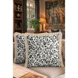 Hanna Home Saçaklı Kırlent Kılıfı Dekoratif Siyah Beyaz Çiçek Desenli Yastık Kılıfı Yatak Odası Dekoru 43X43 cm - 43 x 43 cm