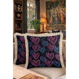 Hanna Home Saçaklı Kırlent Kılıfı Kalp Desenli Kırlent Kılıfı Yatak Odası Dekoru 43X43 cm Çift Taraflı - Çok Renkli - 43 x 43 cm