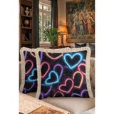 Hanna Home Saçaklı Kırlent Kılıfı Kırlent Kılıfı Neon Kalp Desenli Yatak Odası Dekoru Saçaklı Saçaklı Kırlent 43X43 cm - Çok Renkli - 43 x 43 cm