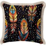 Hanna Home Saçaklı Kırlent Kılıfı Renkli Tüy Desenli Kırlent Kılıfı Oturma Odası Kırlenti 43X43 cm - Çok Renkli - 43 x 43 cm