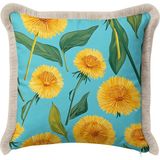 Hanna Home Saçaklı Kırlent Kılıfı Turkuaz Tropikal Çiçek Desenli Ev Dekorasyonu Saçaklı Yastık Kılıfı 43X43 cm - 43 x 43 cm