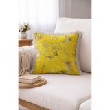 Hanna Home Saçaklı Kırlent Kılıfı Yastık Kılıfı Sarı Mermer Desenli Yastık Kılıfı Yatak Odası Dekoru 43X43 cm - 43 x 43 cm