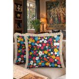 Hanna Home Saçaklı Saçaklı Kırlent Çiçekli Renkli Dekoratif Kırlent Kılıfı Yatak Odası Dekoru 43X43 cm - Çok Renkli - 43 x 43 cm