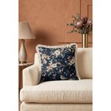 Hanna Home Saçaklı Saçaklı Kırlent Navy Lacivert Kuş ve Çiçek Desenli Dekoratif Kırlent Kılıfı Yatak Odası Dekoru 43X43 cm - 43 x 43 cm