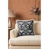 Hanna Home Saçaklı Yastık Kılıfı Dekoratif Siyah Beyaz Çiçek Desenli Dekoratif Yastık Kılıfı Yatak Odası Dekoru 43X43 cm - 43 x 43 cm