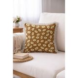 Hanna Home Toprak Kahverengi Kahverengi Çiçek Desenli Saçaklı Kırlent Kılıfı Saçaklı Kırlent Yatak Odası Dekoru 43X43 cm - 43 x 43 cm