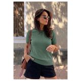 hanope Bisiklet Yaka Likralı Kısa Kollu Mint Bluz