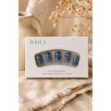 Hanori Collection Kare Takma Tırnak Seti - 24 Adet Orta Boy Full Cover Press On Nail - Blue Marble