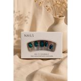 Hanori Collection Oval Takma Tırnak Seti - 24 Adet Orta Boy Full Cover Press On Nail - Cat Eye