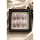 Hanori Collection Özel Tasarım Taşlı Takma Tırnak - Coffin Almond Balerin Badem Protez Tırnak - Ametist L