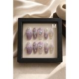 Hanori Collection Özel Tasarım Taşlı Takma Tırnak - Coffin Almond Balerin Badem Protez Tırnak - Ametist M