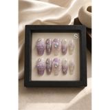 Hanori Collection Özel Tasarım Taşlı Takma Tırnak - Coffin Almond Balerin Badem Protez Tırnak - Ametist S