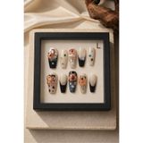 Hanori Collection Özel Tasarım Taşlı Takma Tırnak - Coffin Almond Balerin Badem Protez Tırnak - Black Wisdom L