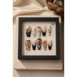 Hanori Collection Özel Tasarım Taşlı Takma Tırnak - Coffin Almond Balerin Badem Protez Tırnak - Black Wisdom M