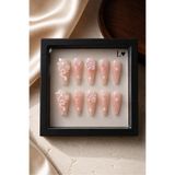 Hanori Collection Özel Tasarım Taşlı Takma Tırnak - Coffin Almond Balerin Badem Protez Tırnak - White Voyage L