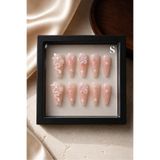 Hanori Collection Özel Tasarım Taşlı Takma Tırnak - Coffin Almond Balerin Badem Protez Tırnak - White Voyage S