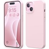 HANPORIUM Apple iPhone 15 Plus Uyumlu Silikon Kılıf - Pastel Renk Tonu Esnek Tam Koruma Kapak - Pudra Pembe