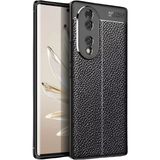 HANPORIUM Honor 70 Uyumlu Silikon Kılıf Deri Desenli Kamera Korumalı Darbe Emici Autofocus Kapak - Siyah