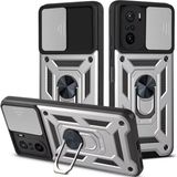 HANPORIUM Poco F3 Uyumlu Tank Kılıf - Yüzüklü Standlı Extra Darbe Koruma Zırhlı Outdoor Kapak - Gri