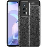 HANPORIUM Poco F5 Pro Silikon Kılıf Deri Desenli Kamera Korumalı Darbe Emici Kapak - Siyah