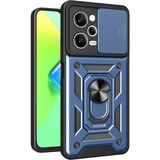 HANPORIUM Poco X5 Pro Uyumlu Tank Kılıf - Yüzüklü Standlı Extra Darbe Koruma Zırhlı Outdoor Kapak - Lacivert