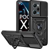 HANPORIUM Poco X5 Pro Uyumlu Tank Kılıf - Yüzüklü Standlı Extra Darbe Koruma Zırhlı Outdoor Kapak - Siyah