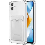 HANPORIUM Samsung Galaxy A04 Kılıf Darbe Emici Köşe Korumalı Kartlıklı Cüzdanlı Silikon Kapak - Şeffaf